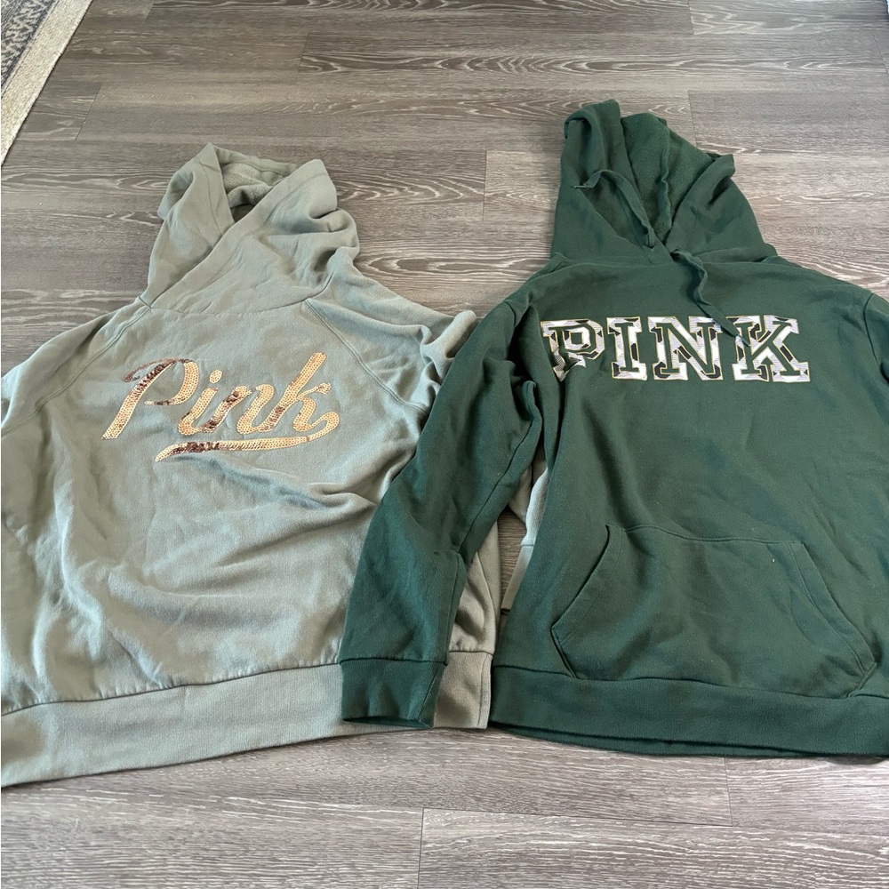 Victoria’s Secret Dark and Light Green PINK Hoodies Woman’s small bundle of 2